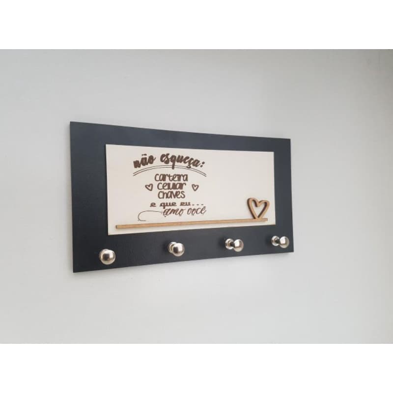 Suporte para chaves MDF Preto com 4 ganchos