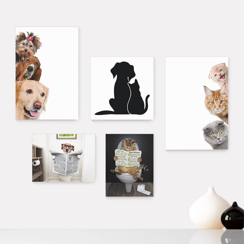 Kit 5 Quadros Decorativos Placas - Pet Shop - Cachorro - Gato - Animais - Veterinário Casa Quarto Sala - 229ktpl5