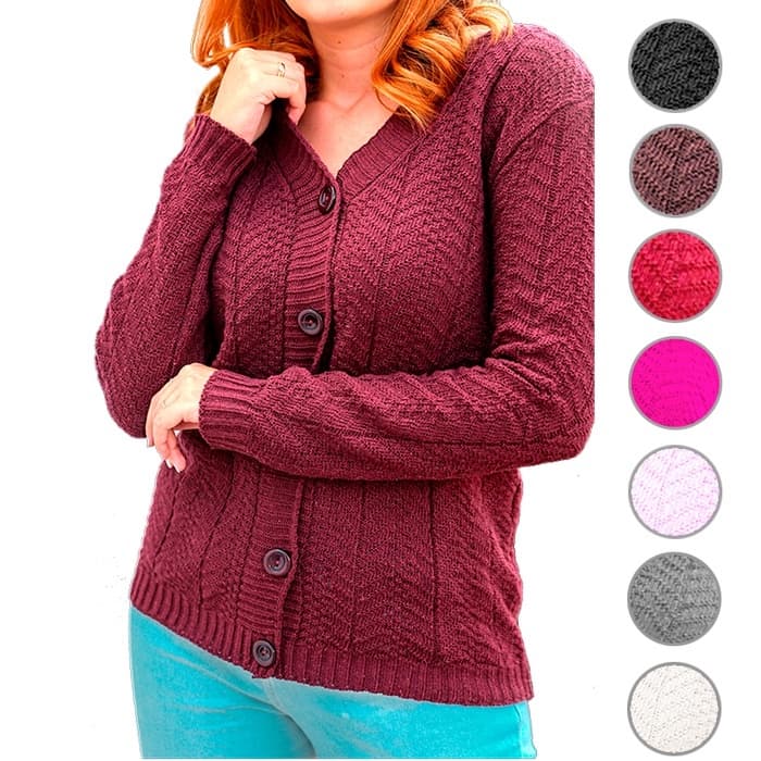 Casaco blusa de frio tricot básica aberta com botões