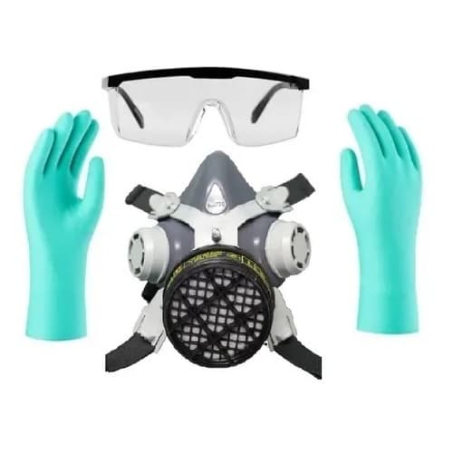 Kit Proteção Química Óculos | Luva nitrílica | Respirador de 1 filtro Alltec