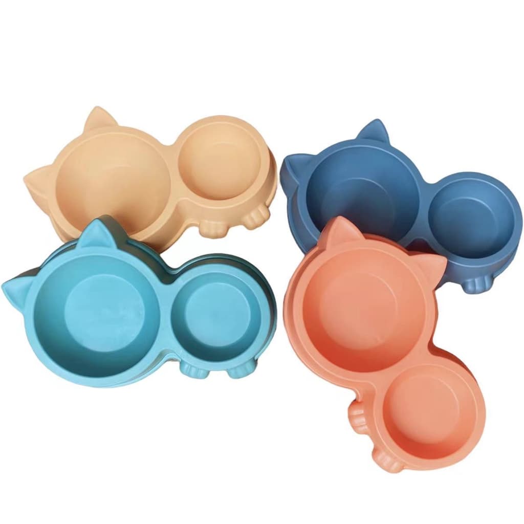 Comedouro Bebedouro Duplo Pet Plástico Formato Gatinho Com Orelha E Patinhas De Gatos Para Pets Cat Gato