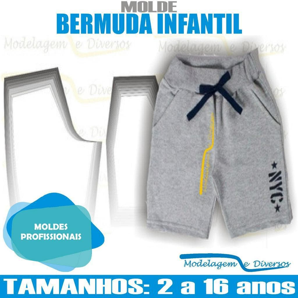 Molde Bermuda Infantil, Modelagem&Diversos, Tamanhos 2 A 16 anos