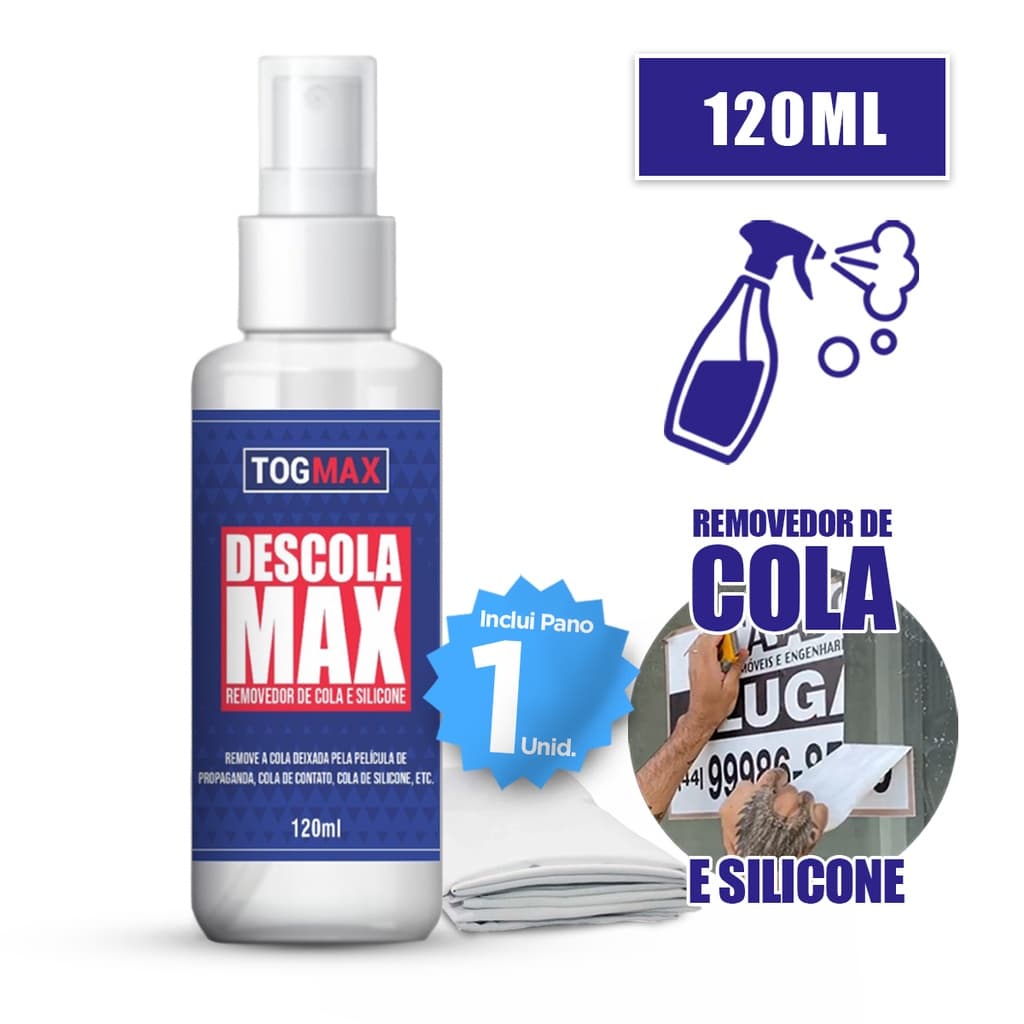 Removedor Spray Descola Max 120ml Tira Cola, Grude, Adesivo, Silicone e Resíduos
