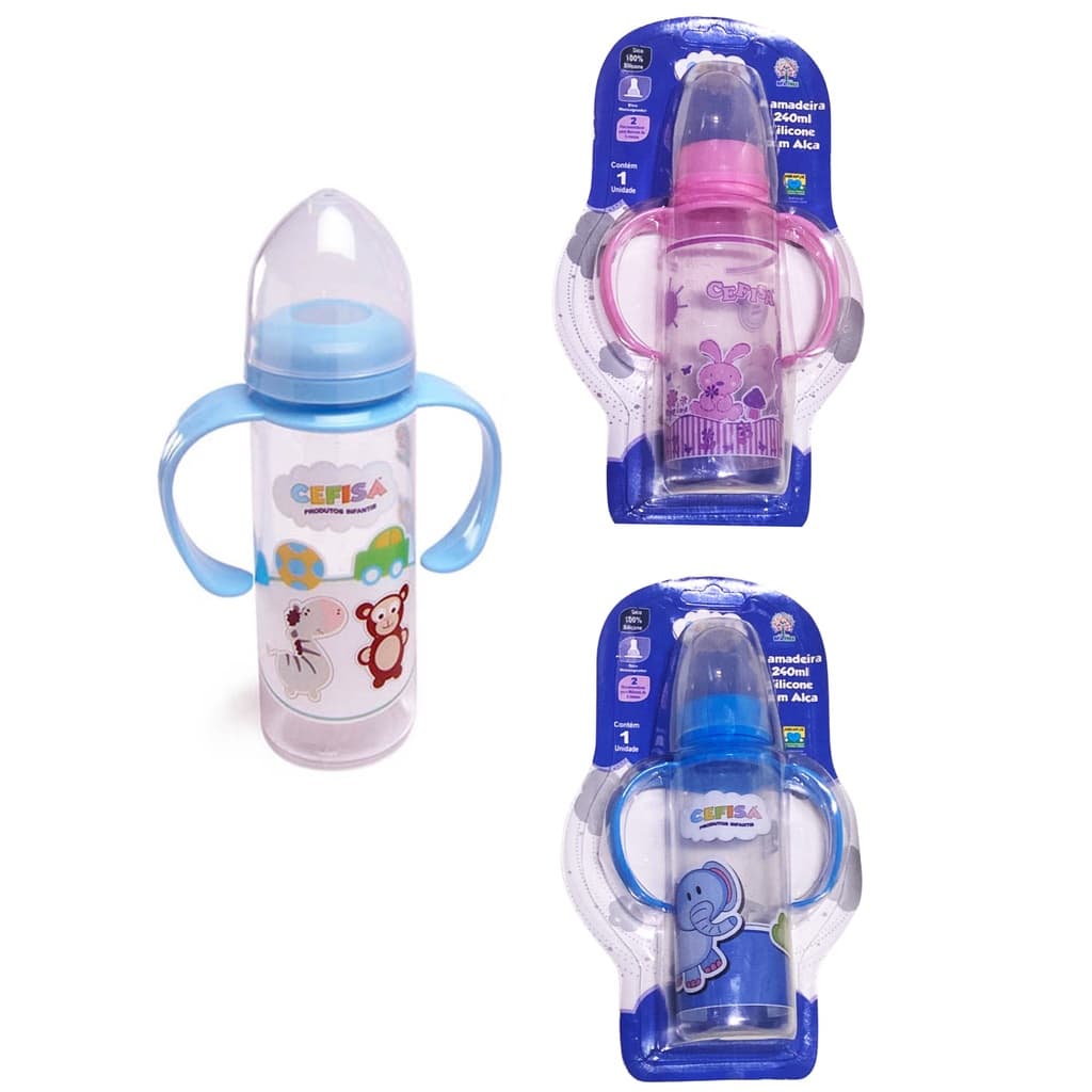 Mamadeira 240ml com Alca Pegador estampa de Bichinho Decorada Bico Massageador