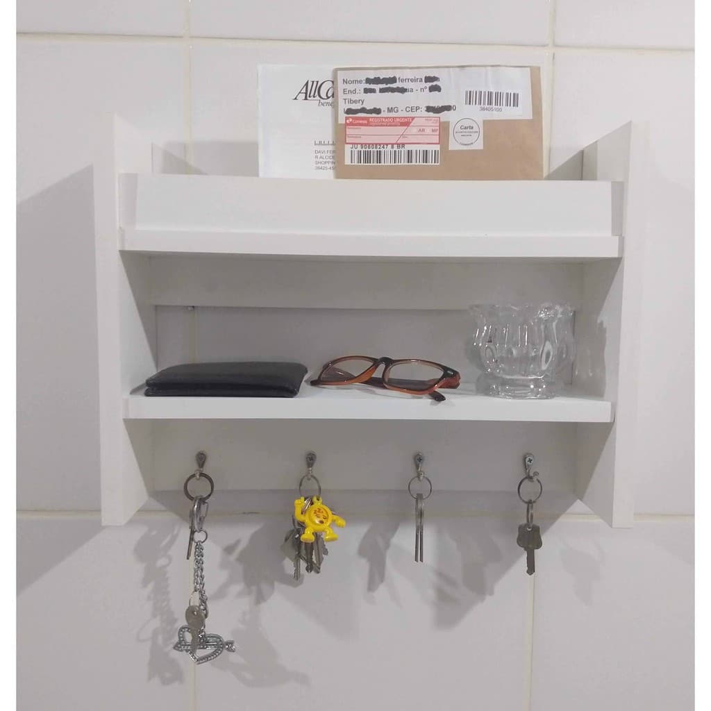 Porta Chaves Organizador Correspondências em MDF Branco