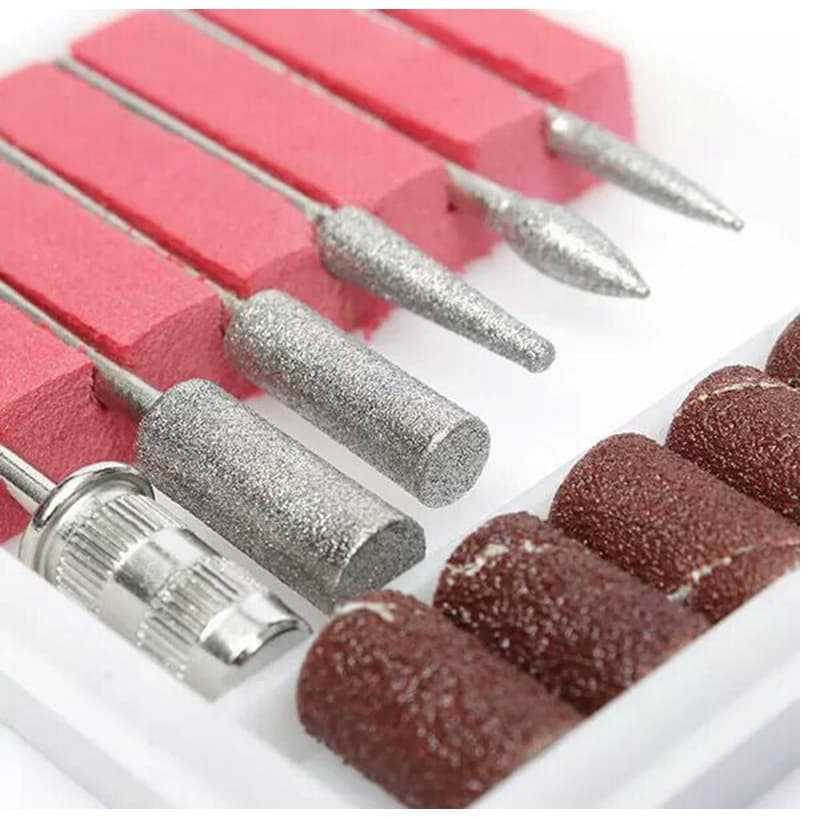 Kit Refil 6 Lixas + 6 Brocas Lixa Elétrica Lixadeiras Unhas Salão Manicure