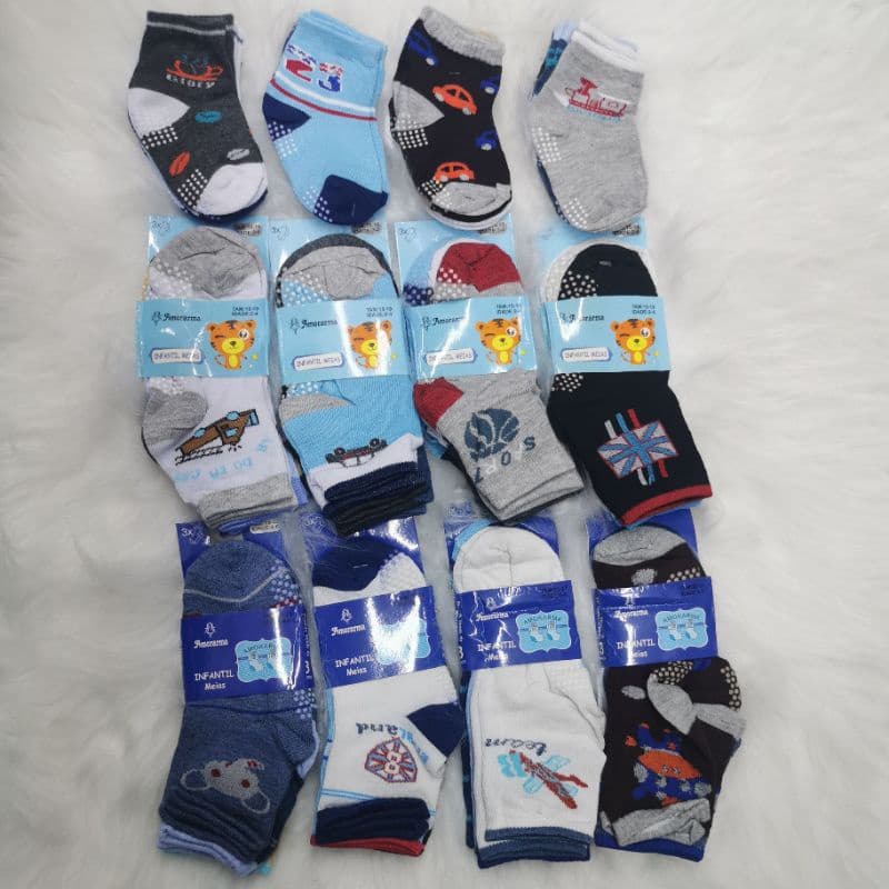 kit com 3, 6 ou 12 Pares De Meia cano alto Antiderrapante crianças 0-8anos masculino