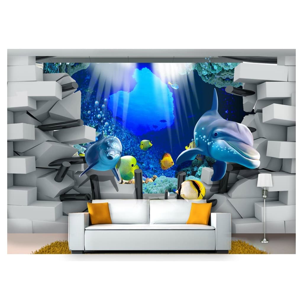 papel de parede Fundo do Mar Golfinhos 3d 7,5m² AT64