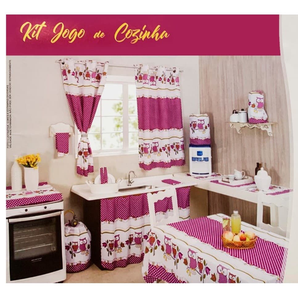 1 Jogo de Cozinha 10 Peças com Toalha de Mesa 6 Cadeiras - Várias Estampas