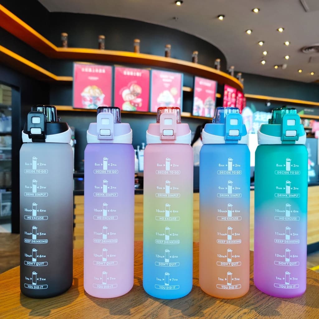 1L Lembrete À Prova De Vazamentos Para Beber , Garrafa De Água De Cor Gradiente Com Tempo Food Grade PP Plastic