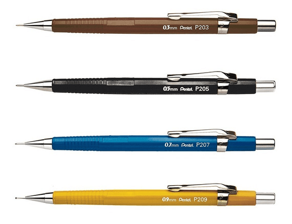 Kit C/4 Lapiseira Pentel 0.3, 0.5, 0.7 E 0.9 P200 Sharp!