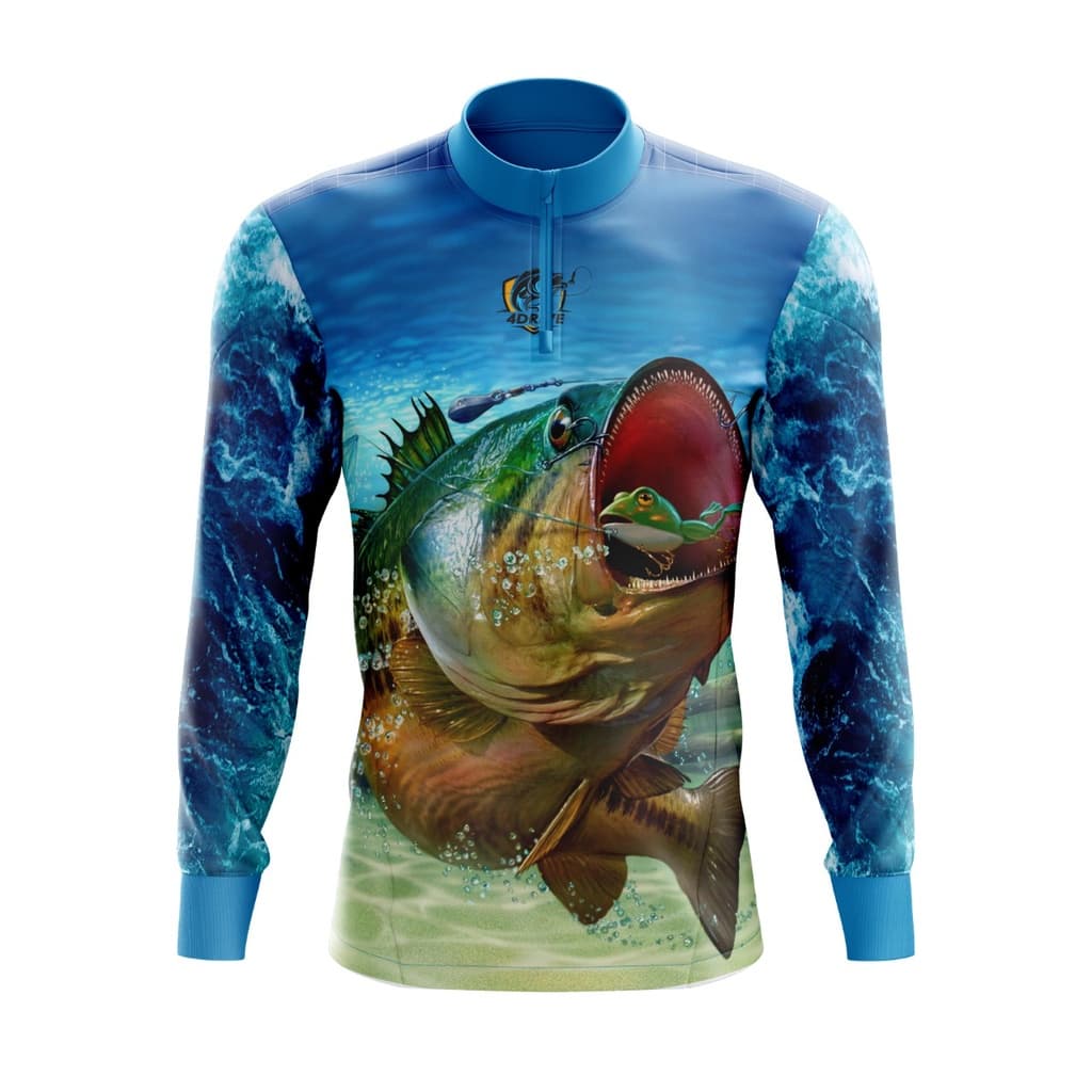 CAMISETA DE PESCA MANGA LONGA MASCULINA PREMIUM AZUL PEIXE