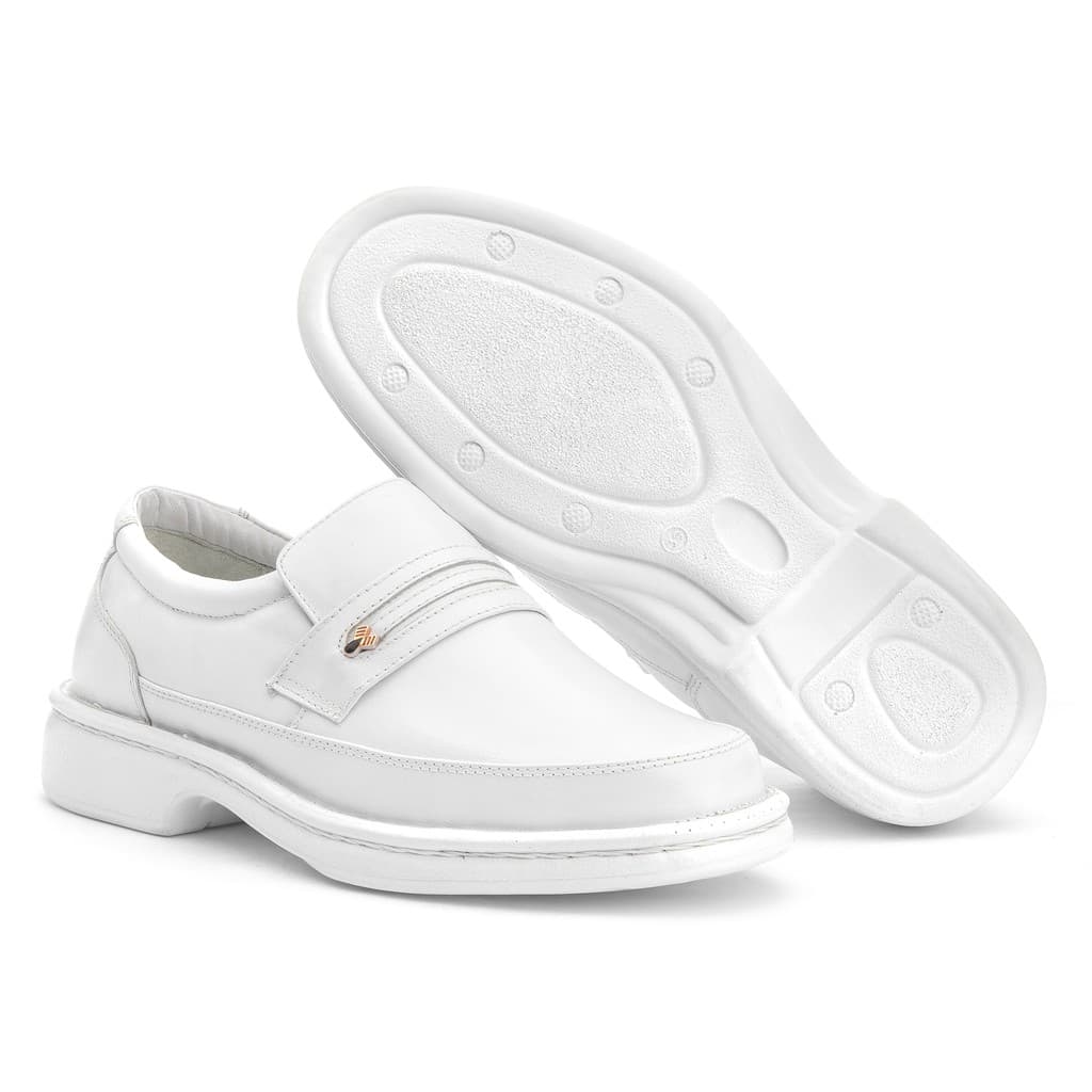 Sapato Masculino Hospitalar Confortável Anatômica Gel Couro Legitimo Branco Calça Fácil Promoção