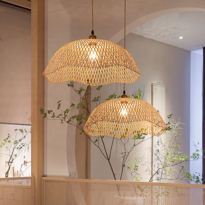 Luzes Suspensas De Bambu Estilo Japonês , Luz Pendente De Led Para Jantar , Quarto Nórdico , Lustre De Vime De Teto Simp