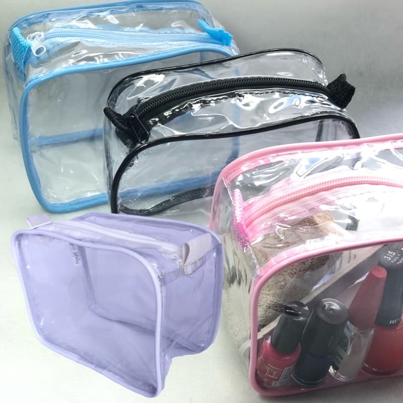 kit 4 Mini Necessairre Transparente 4 cores diferentes -Preta Branca -Azul -Rosa  -kit Barber - Maquiagem - Organizadora de viagem - multiuso
