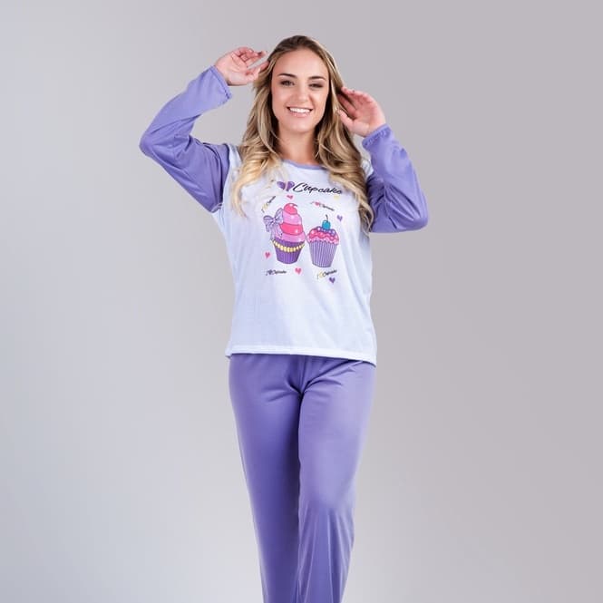 Conjunto Dormir Pijama Longo Adulto Feminino Frio Manga Comprida Estampa Sortida Linha Noite Inverno Confortável 314
