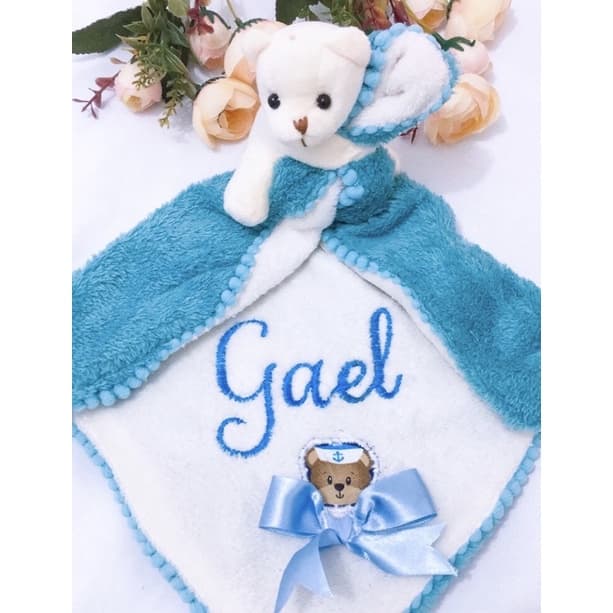 Naninha para bebê personalizada com nome (tema azul)