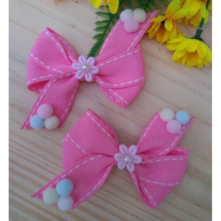 Par Parzinho de Laços Para Cabelo Infantil Menina Lacinho Pom Pom