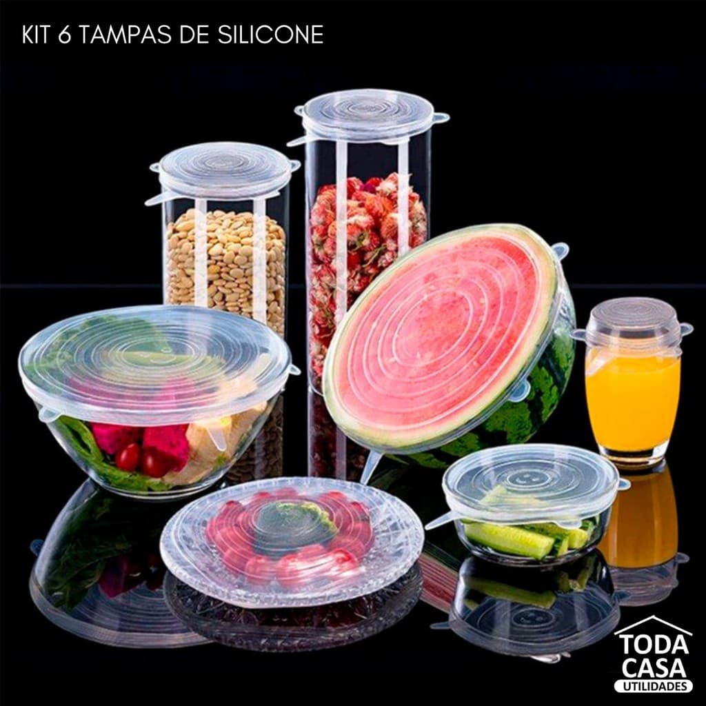 Tampas Panela Silicone Universal Reutilizável Elástica 767 - 6 pçs
