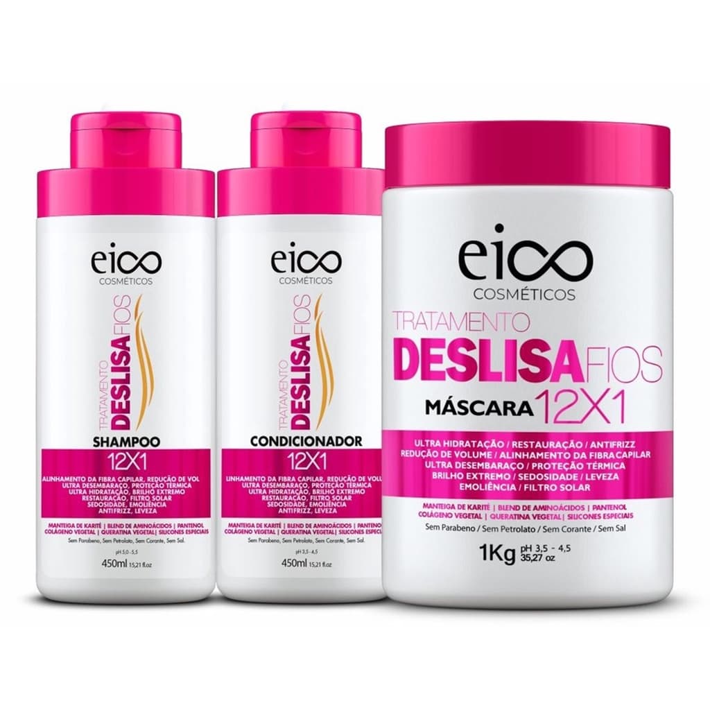 Kit Eico Deslisa Fios ( Shampoo 450ml + Condicionador 450ml ) + Máscara 1kg