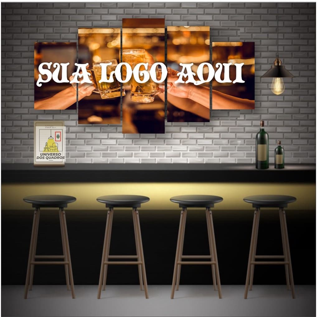 Quadros Decorativos Sua Logo Aqui Bar Lanchonete Mosaico 5 Peças Mdf 3 Mm