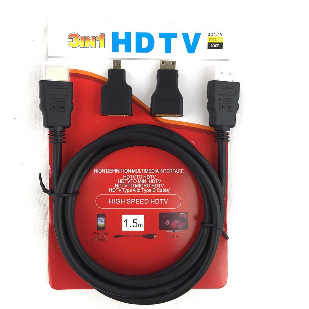 Cabo Hdmi Full HD 3 Em 1 Com Adaptadores Mini Hdmi e Micro Hdmi