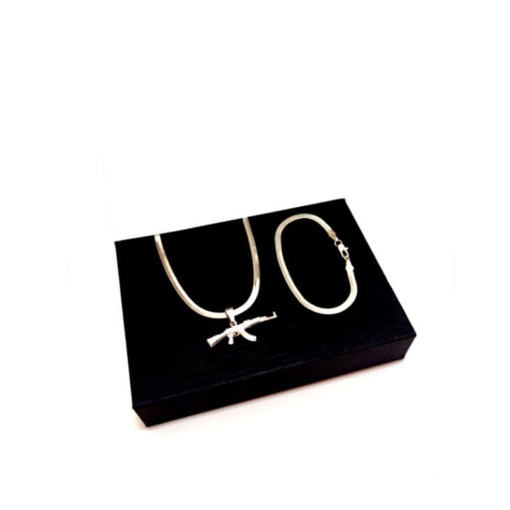 Kit Feminino AK47 Corrente e Pulseira Laminada Folheada a Prata 925 Lindo