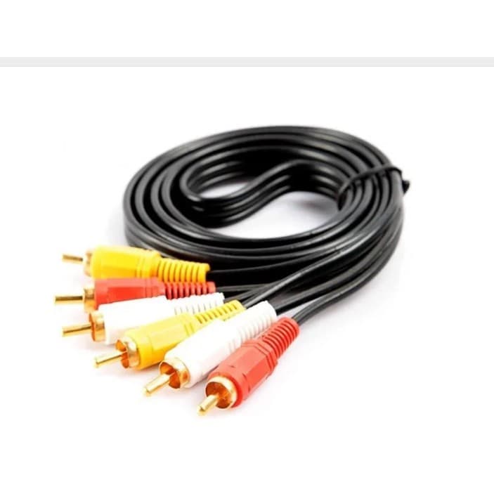 Cabo Video Composto RCA 3+3 blindado com fio Coaxial. Tamanho: 20 Metros. Plugs Dourados.