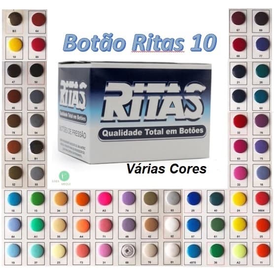 Botão Ritas 10 - Pacote com 10 conjuntos - Várias Cores - Botão de Pressão 10mm