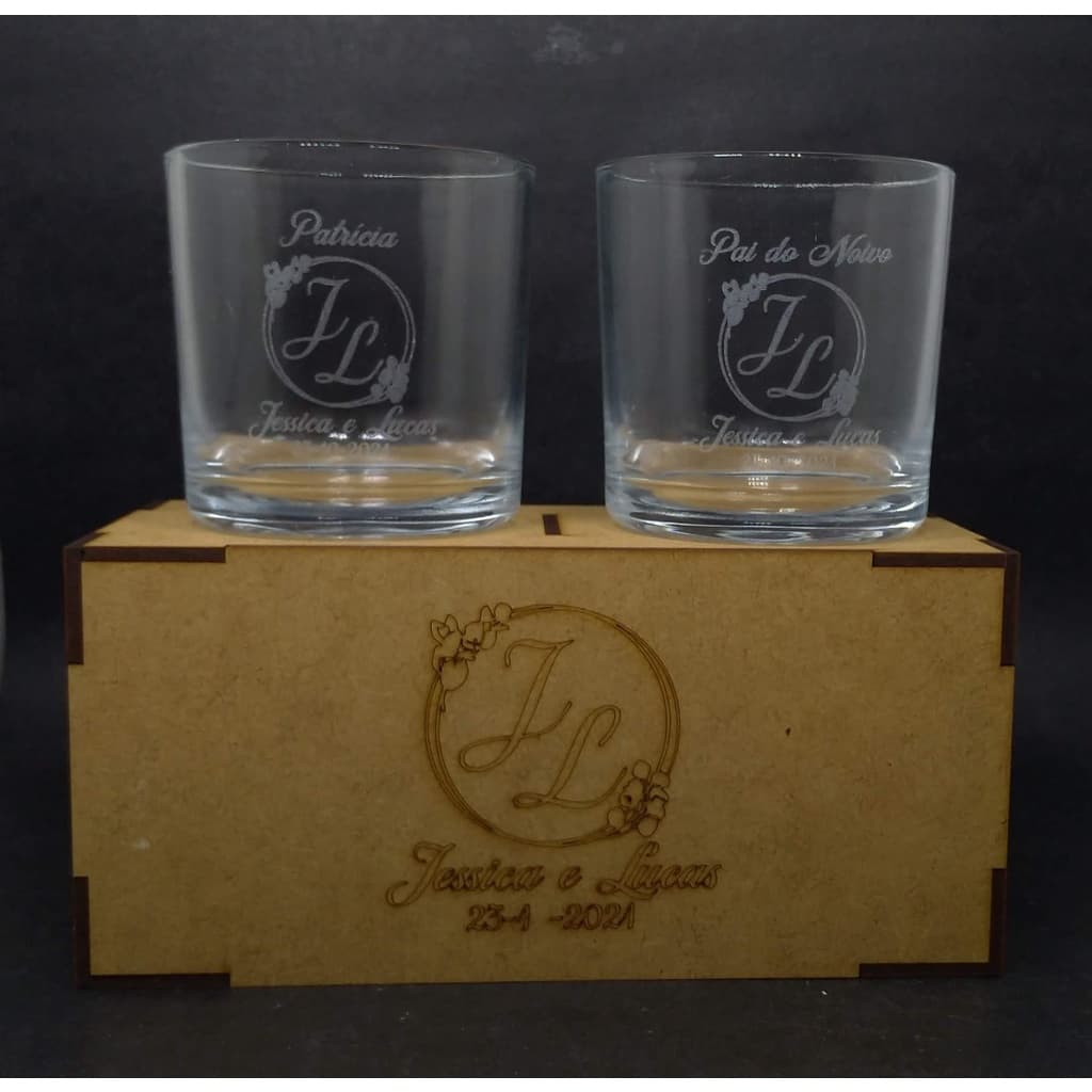 Kit 2 Copo para Whisky + Caixa em MDF Gravada a Laser
