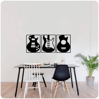 Trio de Quadros Guitarras 30cm x 22cm- Decoração Moderna -  MDF Preto Fosco