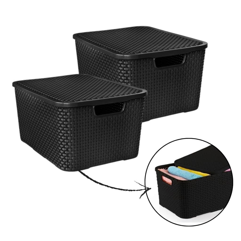 Kit 2 Caixa Organizadora Rattan Empilhavel 20 Litros Organizador Multiuso Grande