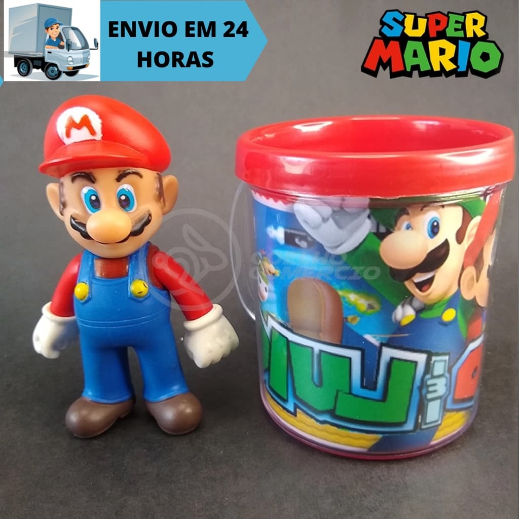 Kit Conjunto Boneco Colecionável Mario World Articulado 12cm + Caneca Personalizada 350ml