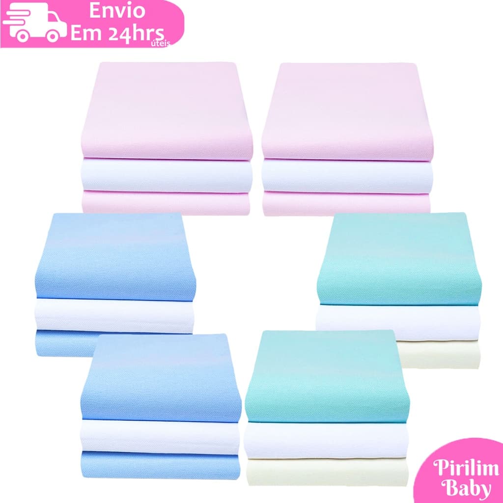 Kit 6 Cueiro Bebê Flanelado Liso 100% algodão 80cm x 50cm da Papi