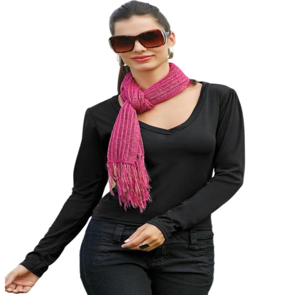 Blusa manga longa decote V  na moda e elegância