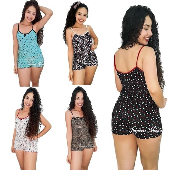 Kit 5 Baby Doll Short Doll Pijama Conjunto Feminino Menina Mulher Liganete Molinho Geladinho