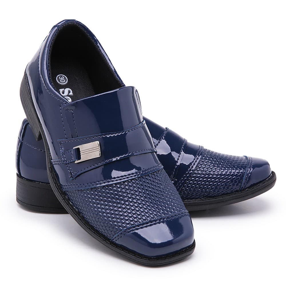 Sapato Social Infantil Azul Pajem Masculino Confortável Bico quadrado 444