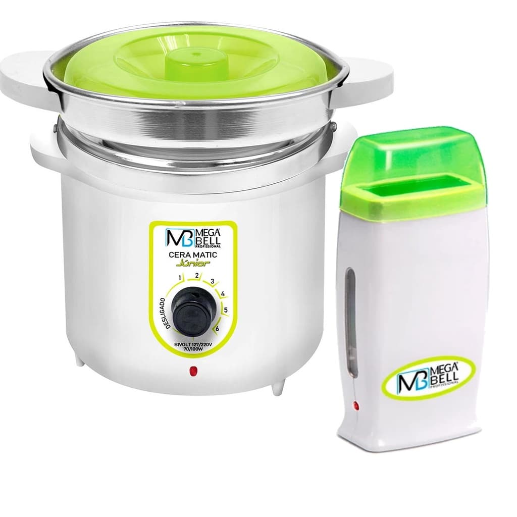 Kit Depilação Termocera 400g Com Refil Verde Limão + Aquecedor de Cera Roll-on Verde Limão Mega Bell