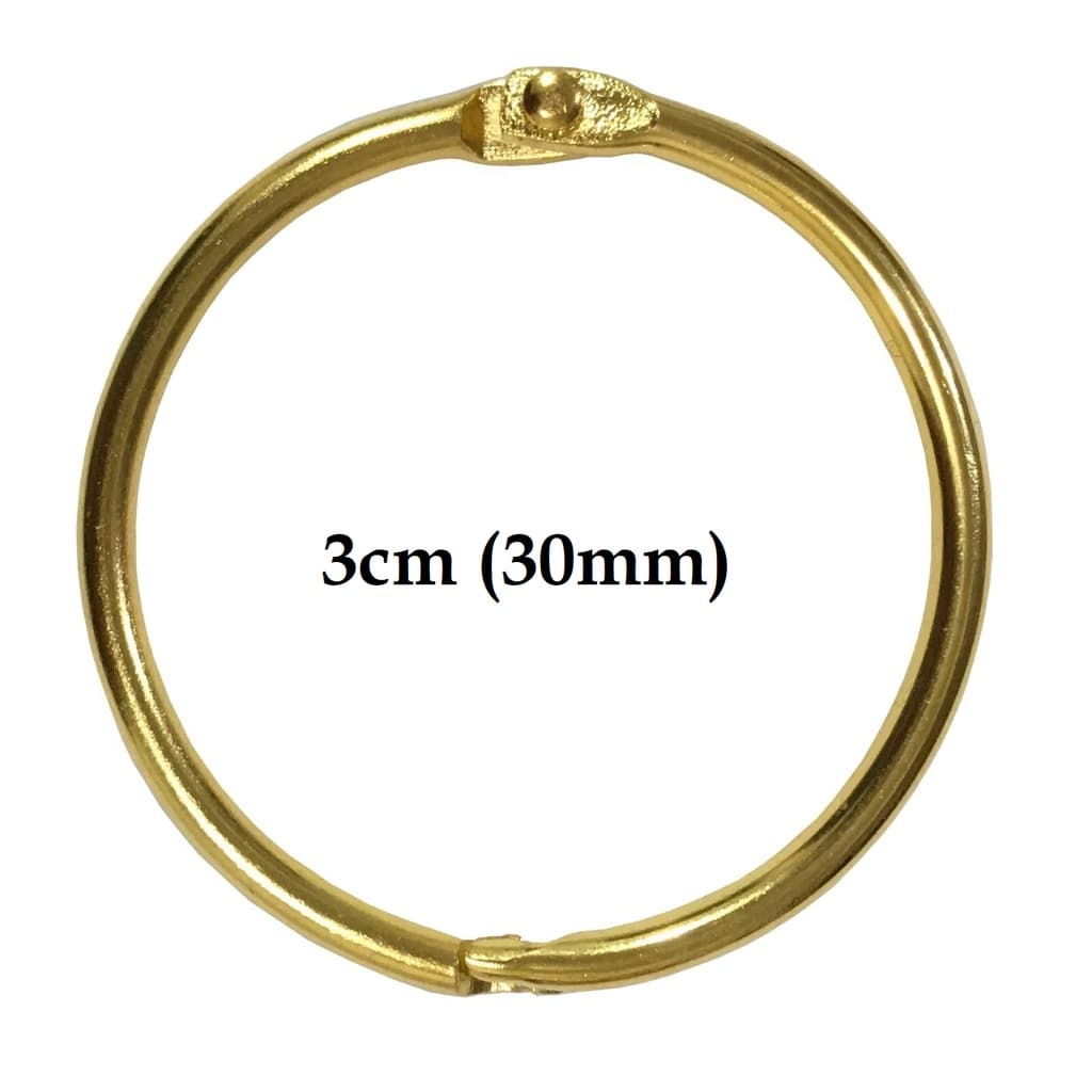 Pacote com 16 Argolas Articulada Dourada Em Metal 3cm (30mm) para Encadernação/ Scrapbook/ Álbuns/ Cadernos/ Fichários