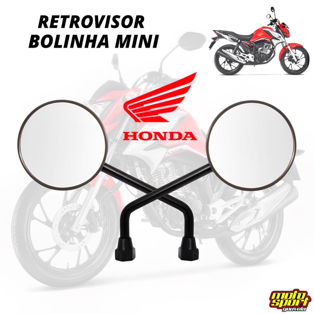 Retrovisor Mini Redondo Gvs Haste Preta Para Motos Honda Bolinha Moeda Par