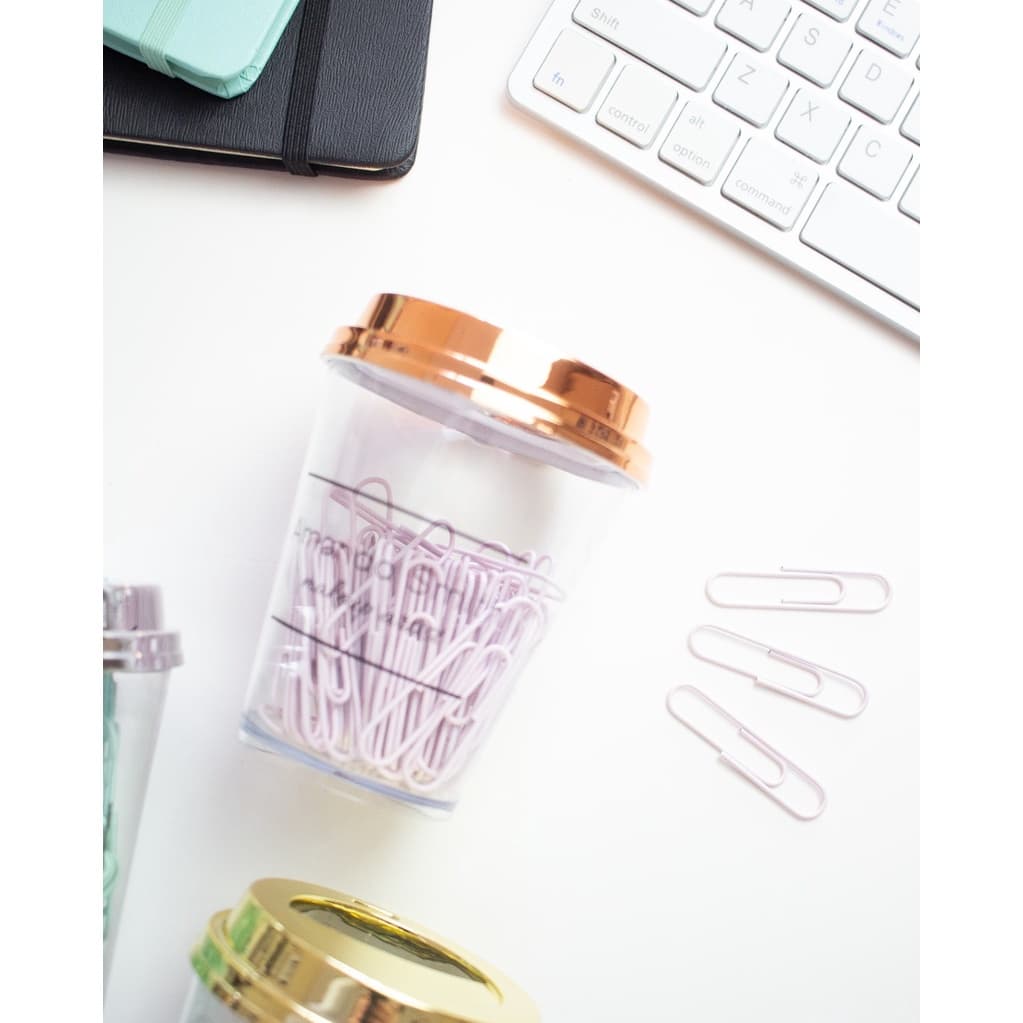 Cup Imantado Com 80 Clips De Papel Rosa