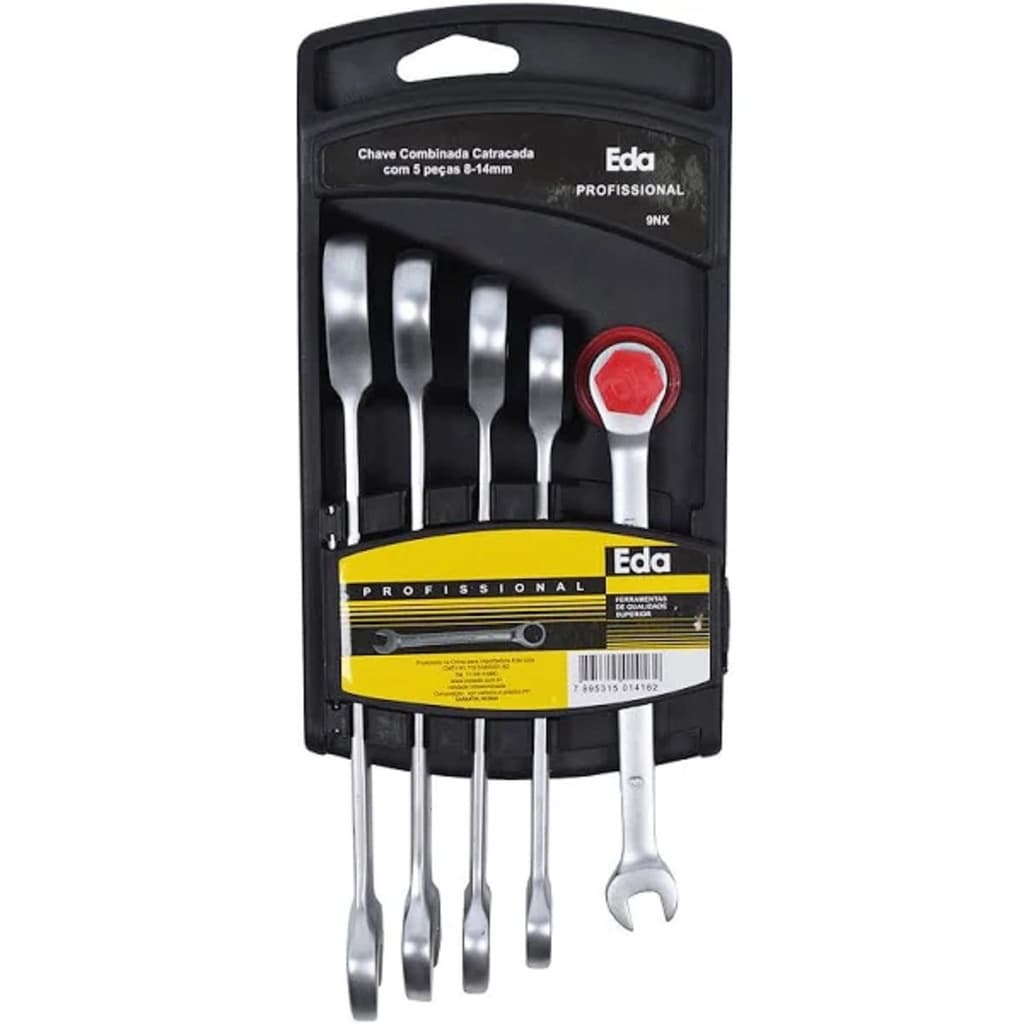 Jogo de Chaves Combinadas com Catraca 8 a 14mm com 5 Peças