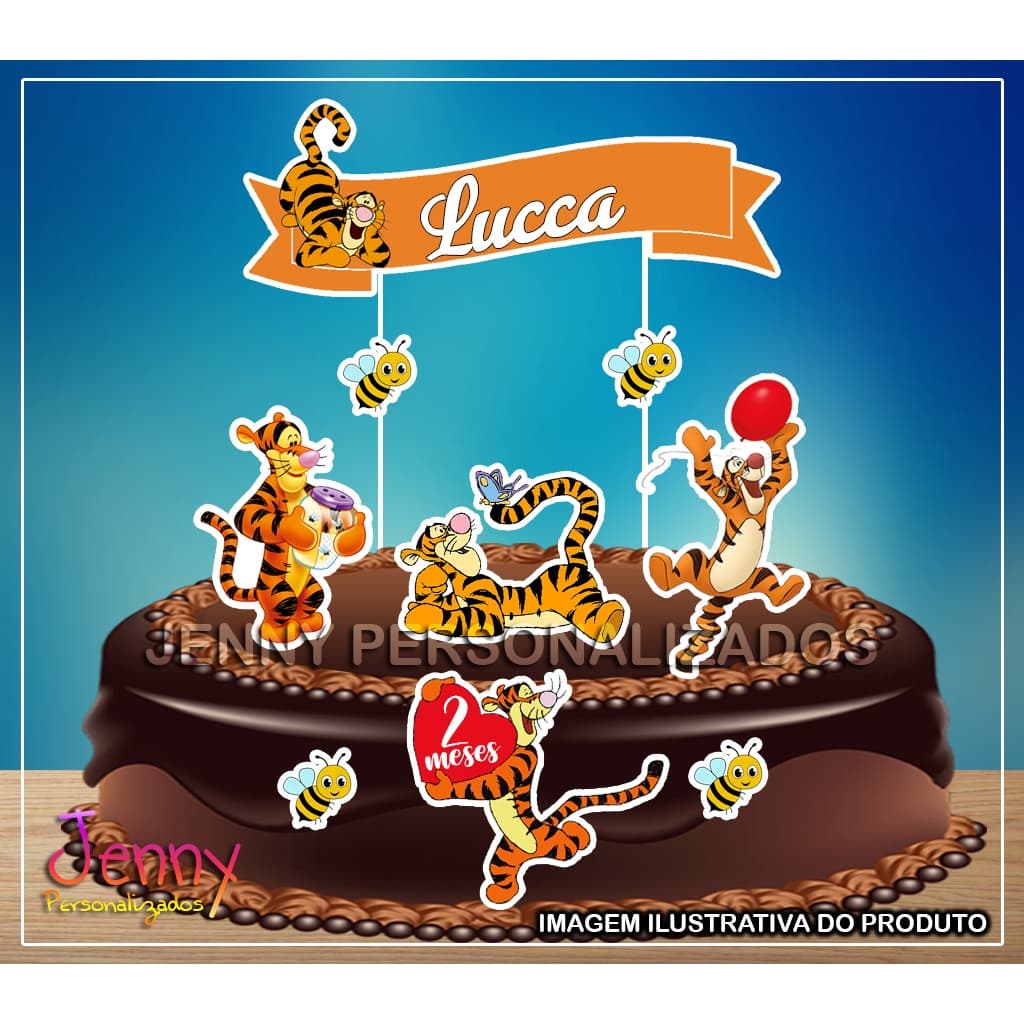 Topo Topper de Bolo Tigrão Personalizado - Ursinho Pooh