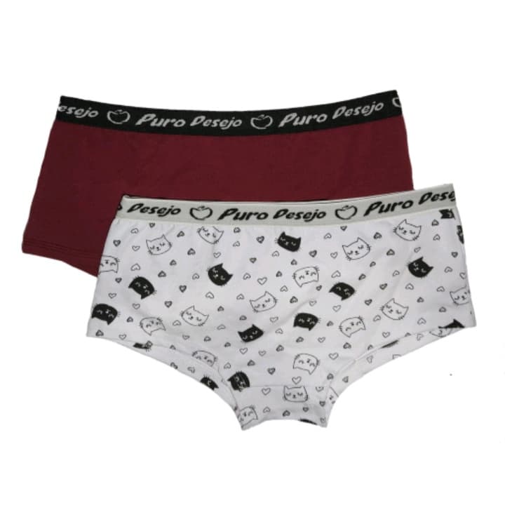 kit 5 Calcinha Boxer Feminina de Algodão