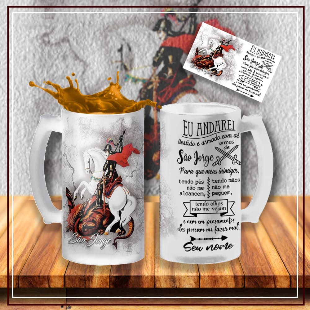 CANECA DE CHOPP JATEADA ORAÇÃO DE SÃO JORGE