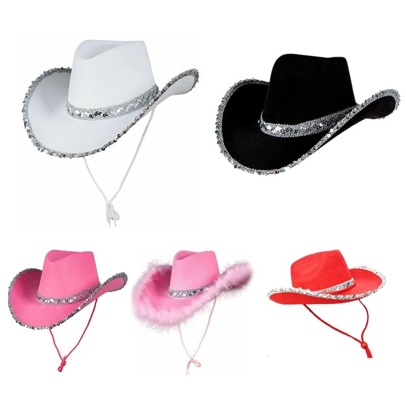 Chapéu Cowboy Lantejoulas RUNNY Desempenho Cosplay Cowgirl Adereços Festa