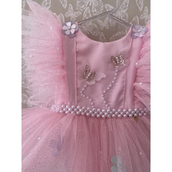 vestido jardim princesa Rosa manga longa personalizado por encomenda festa de aniversario
