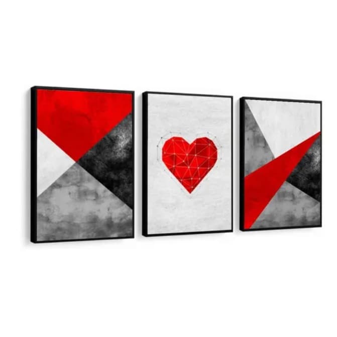 Quadro Decorativo Abstrato Coração Vermelho Sala Quarto