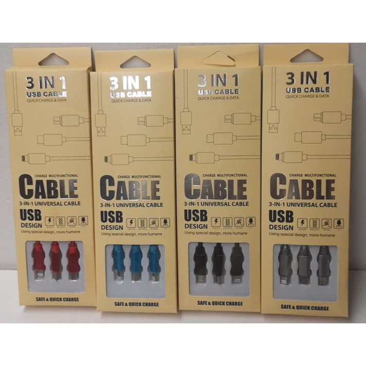 3 em 1 Cabo Carregador USB para iPhone/Android Micro USB Tipo C 3 in 1