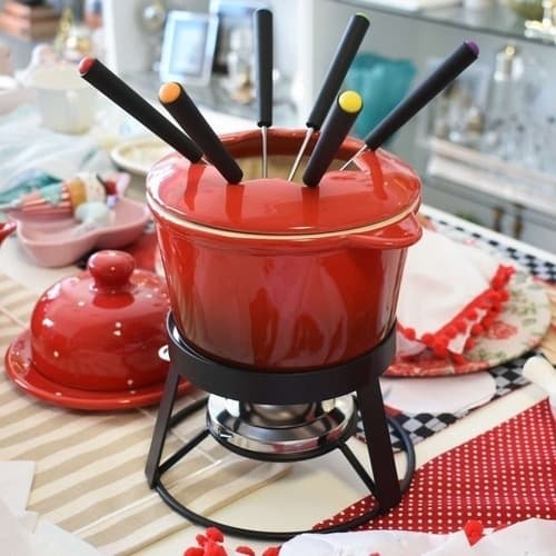 Conjunto Aparelho de Fondue Aretha Ceramica Chocolate Queijo